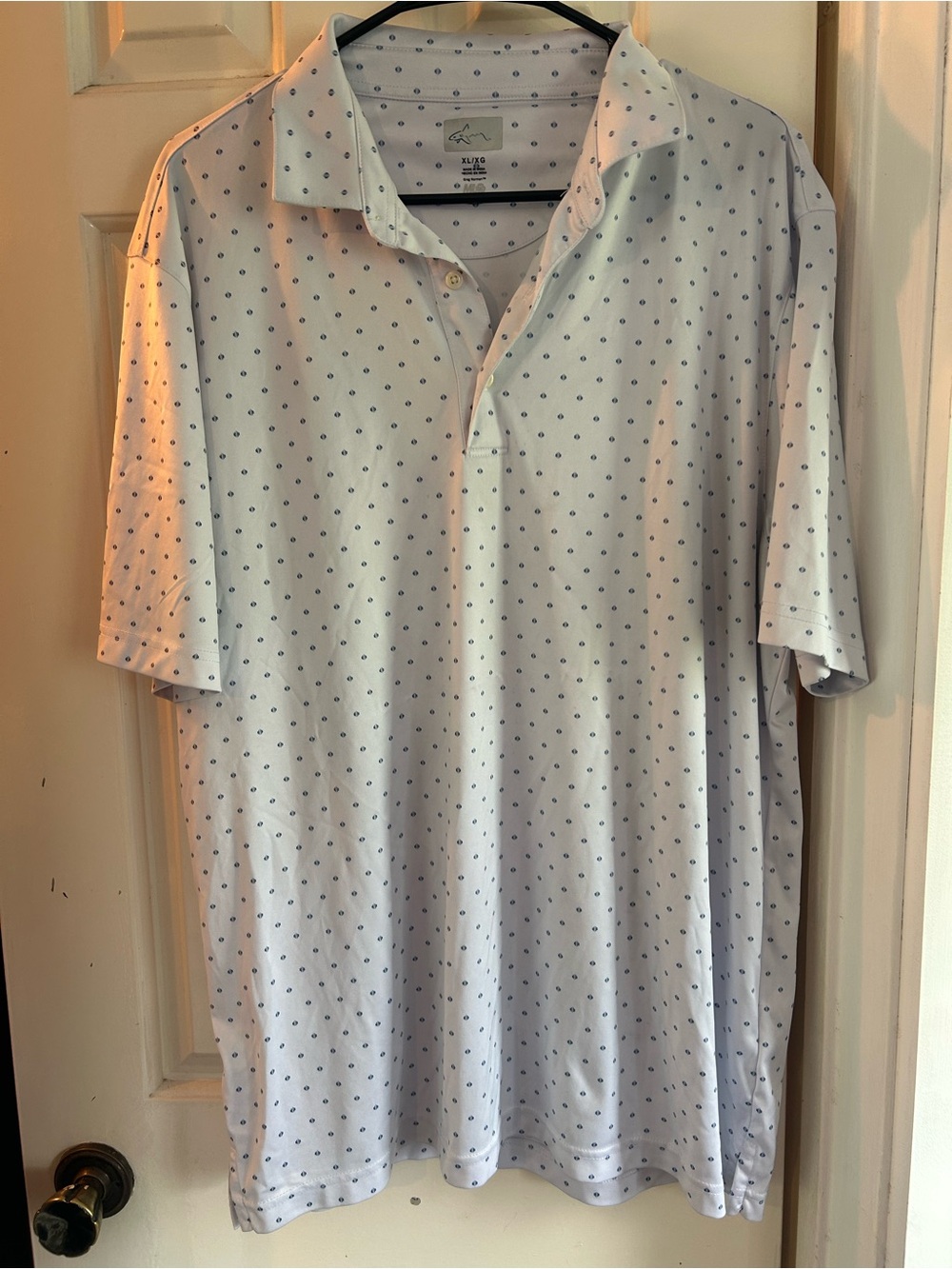 Greg Norman Collection White Polo with Navy Micro-Dot